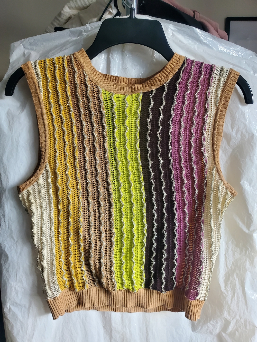 Eva Franco Multicolor Knit Crewneck Cropped Sleeveless Vest